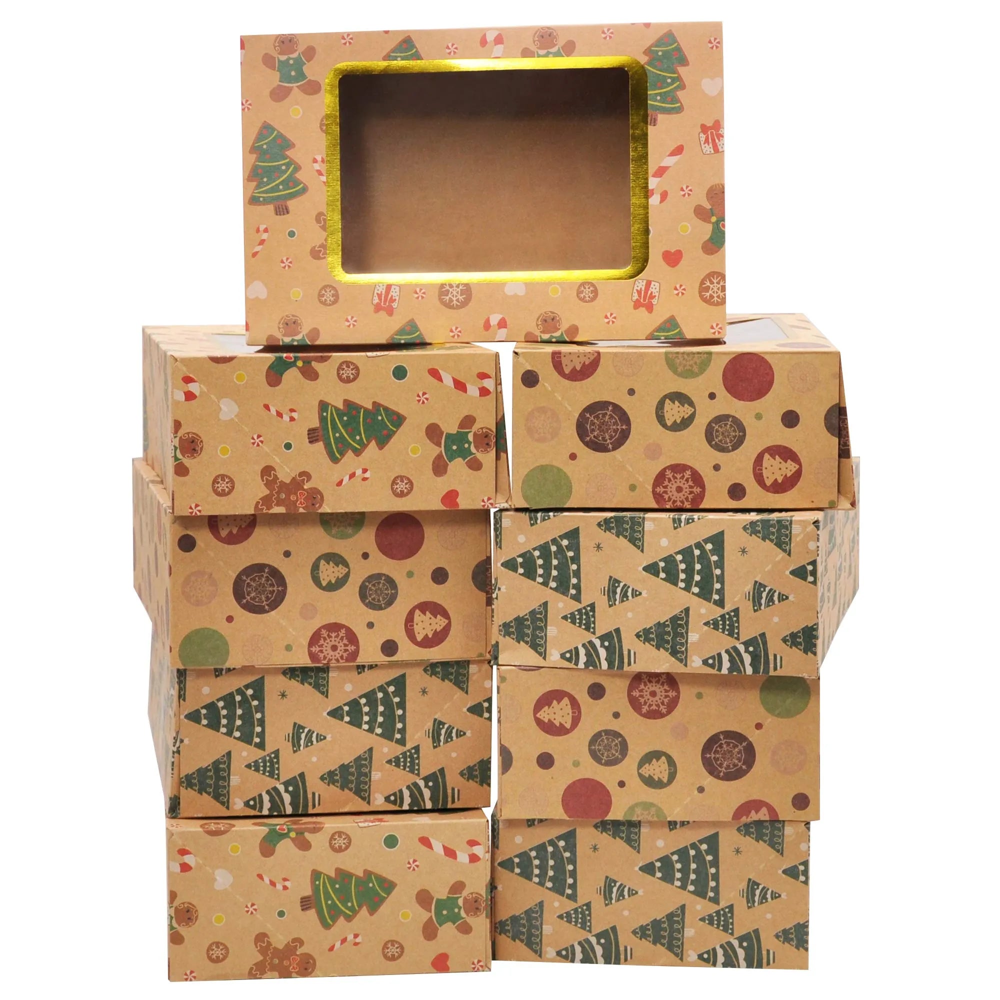 Christmas Foil Cookie Kraft Pattern Gift Box, 24 Count