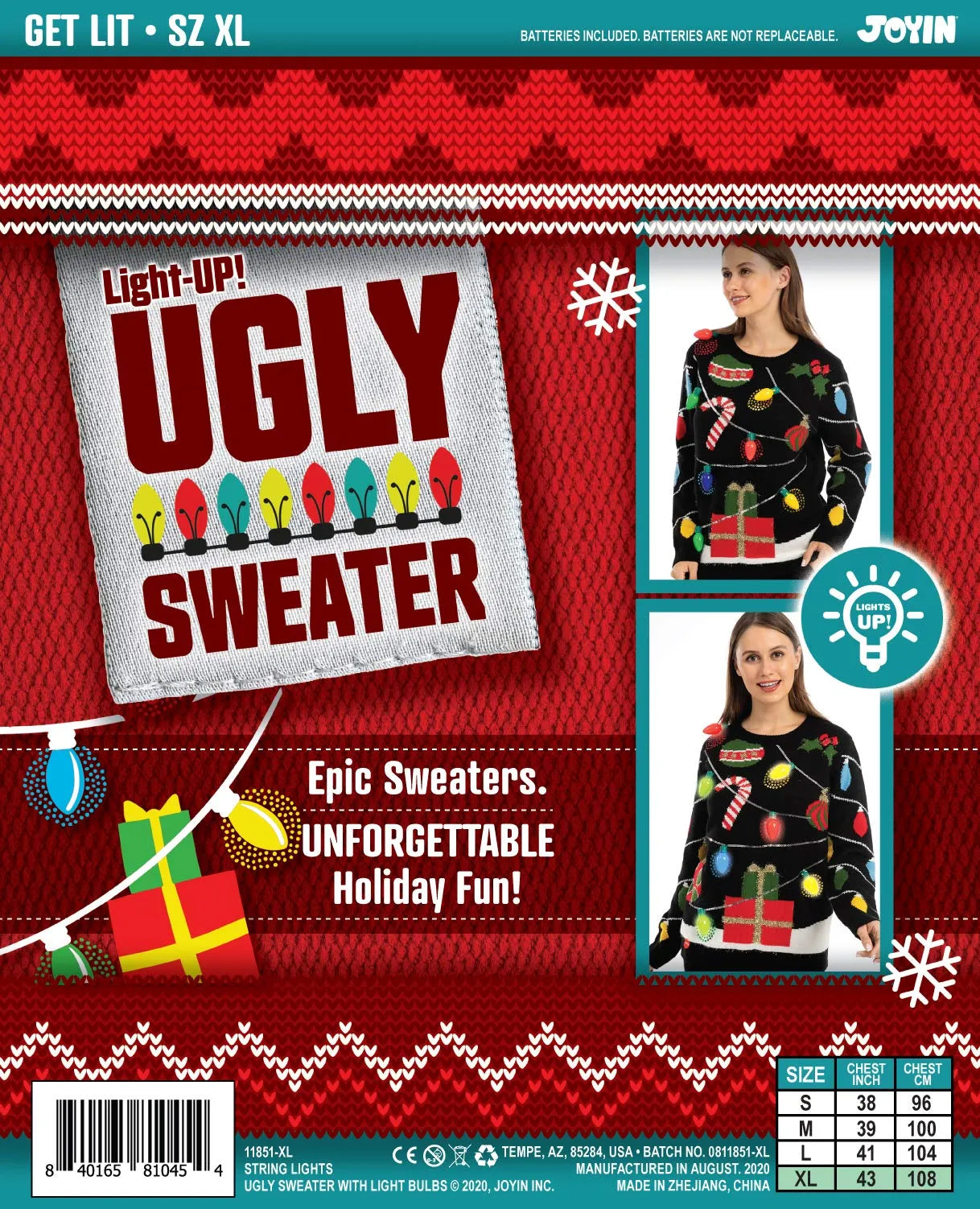 Women's String Lights Ugly Sweater with Light Bulbs