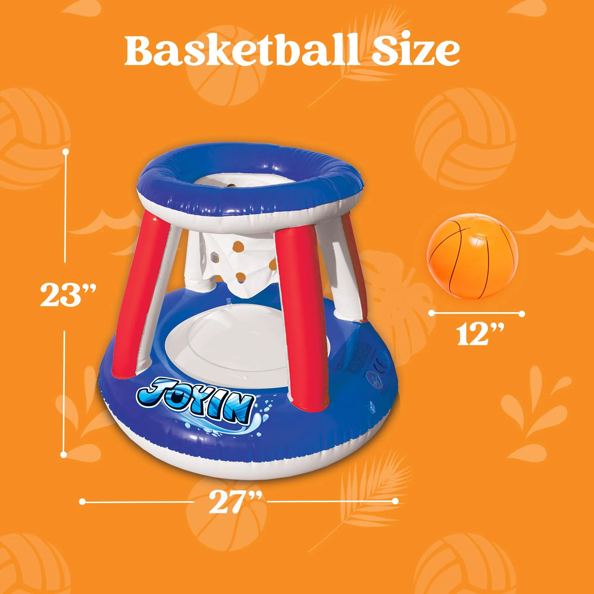 SLOOSH Inflatable Pool Float Set with Volleyball Net and Basketball Hoops, Red and Blue