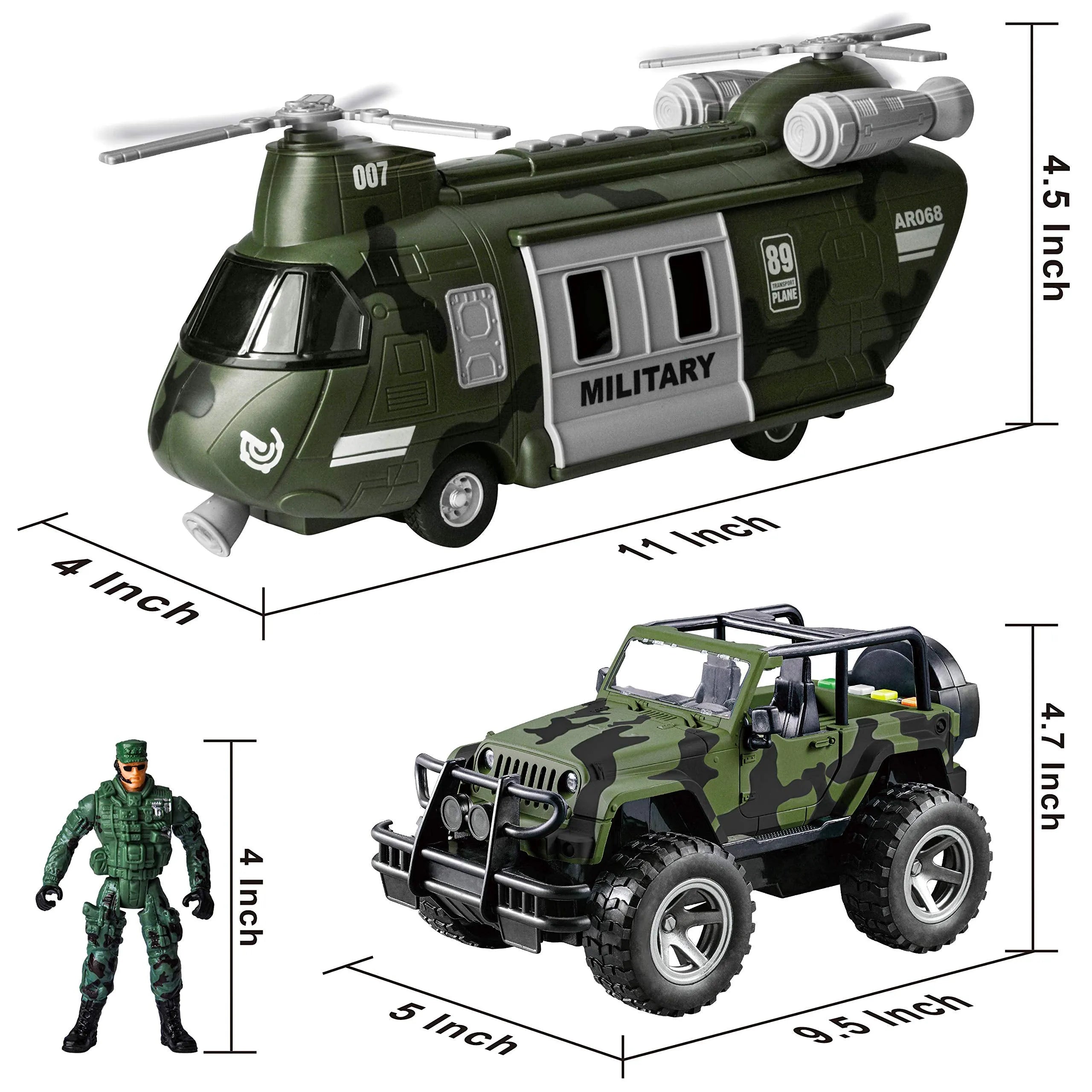 Friction Powered Helicopter & Military Truck Set