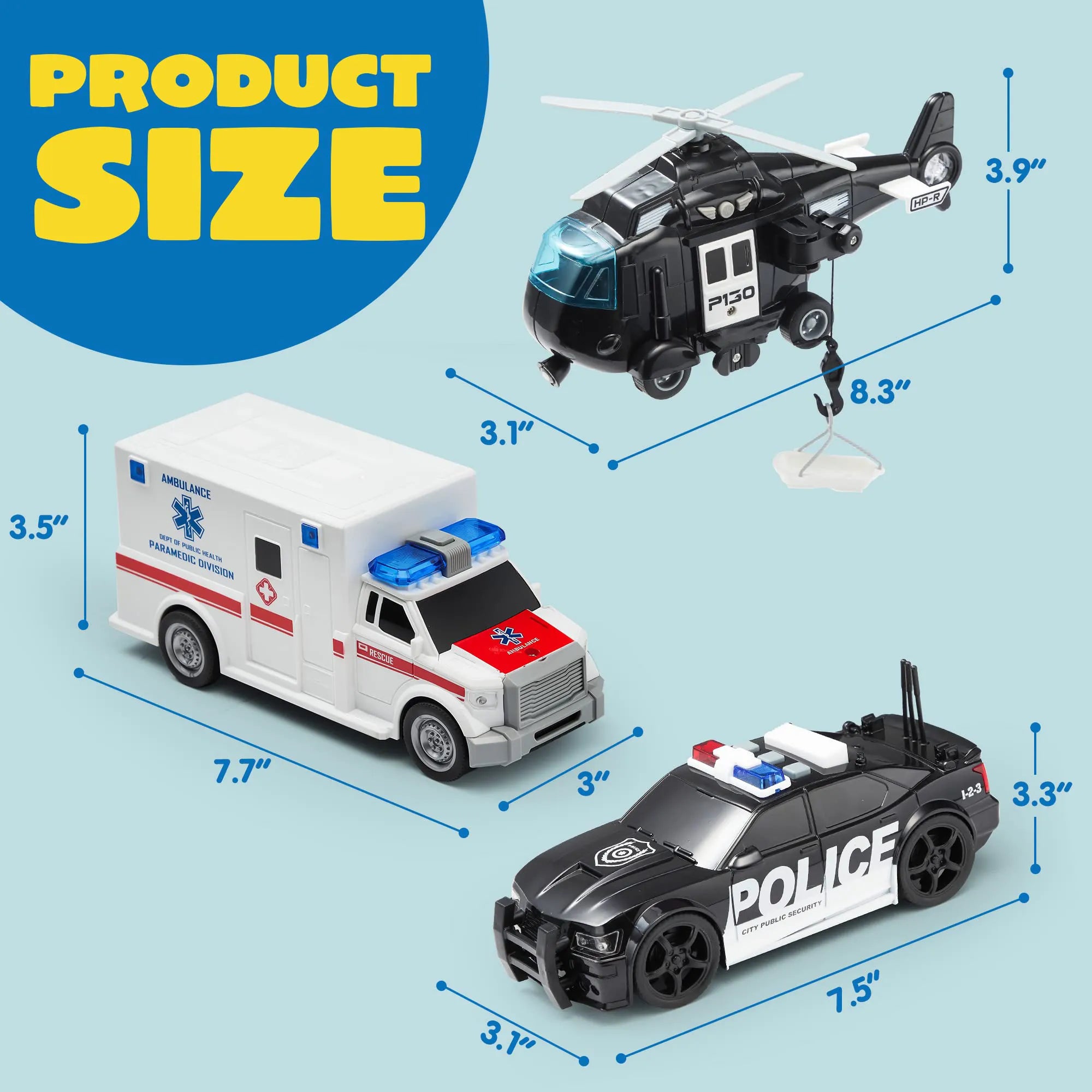 3-Piece City Hero Police Vehicle Toy Set