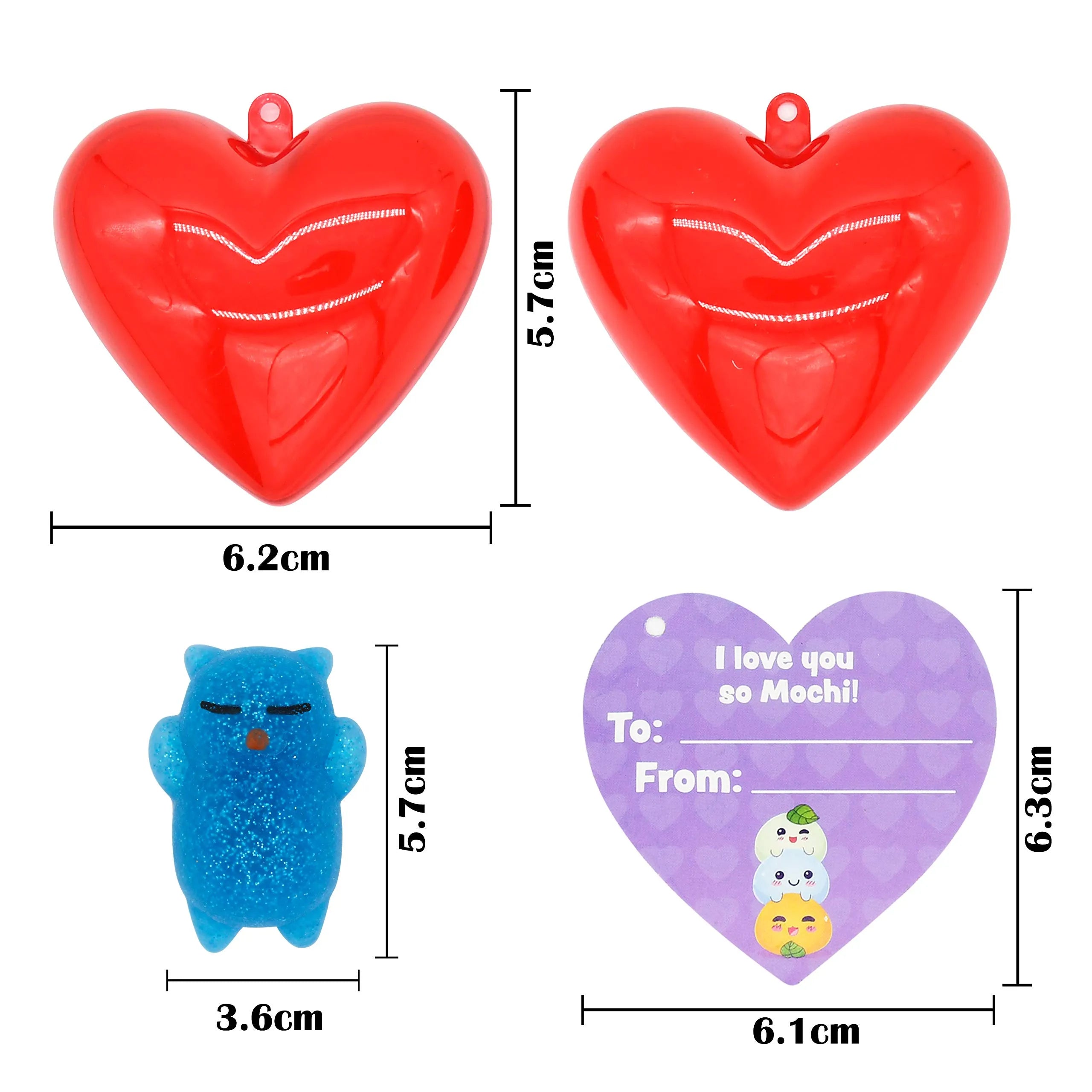28Pcs Glitter Squishy Toys Filled Hearts Set with Valentines Day Cards for Kids-Classroom Exchange Gifts