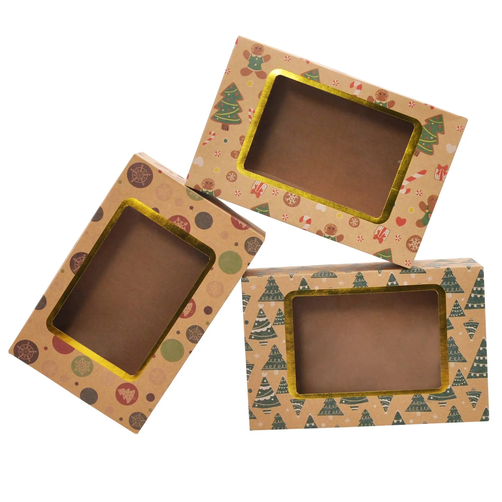 Christmas Foil Cookie Kraft Pattern Gift Box, 24 Count