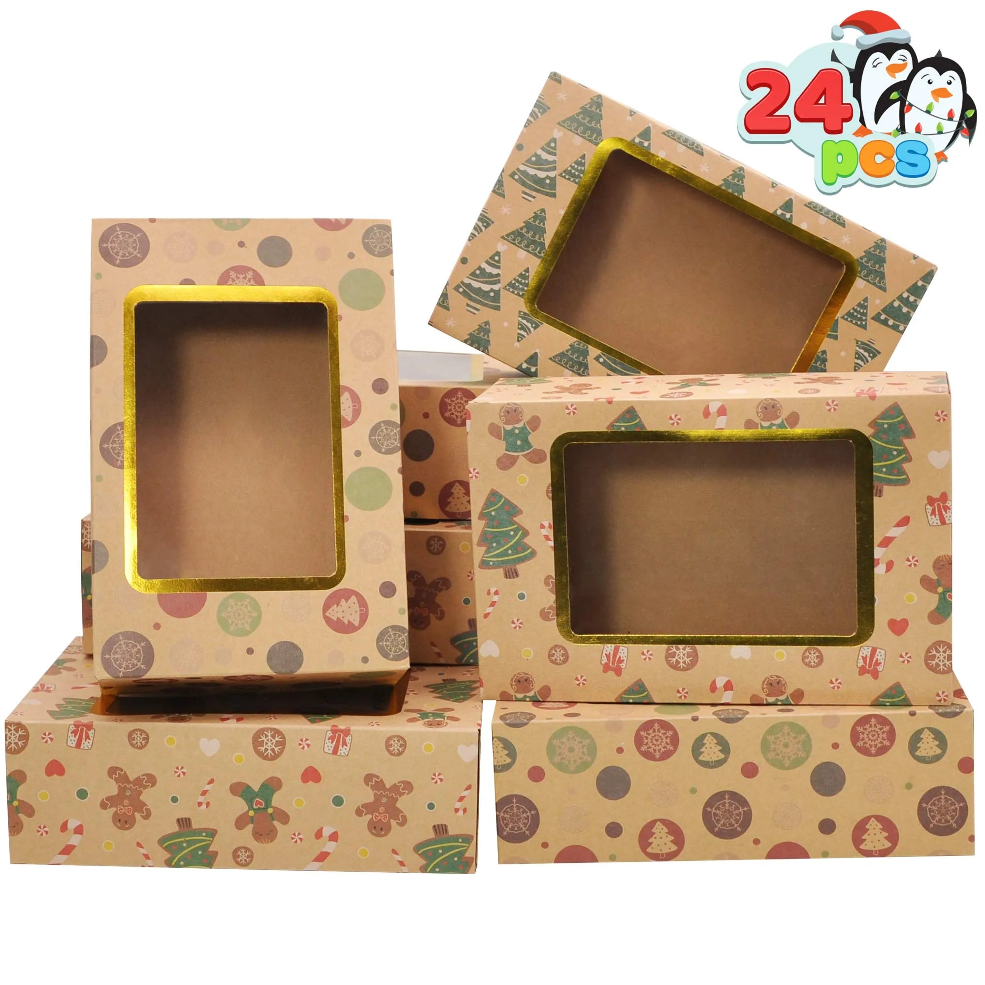 Christmas Foil Cookie Kraft Pattern Gift Box, 24 Count