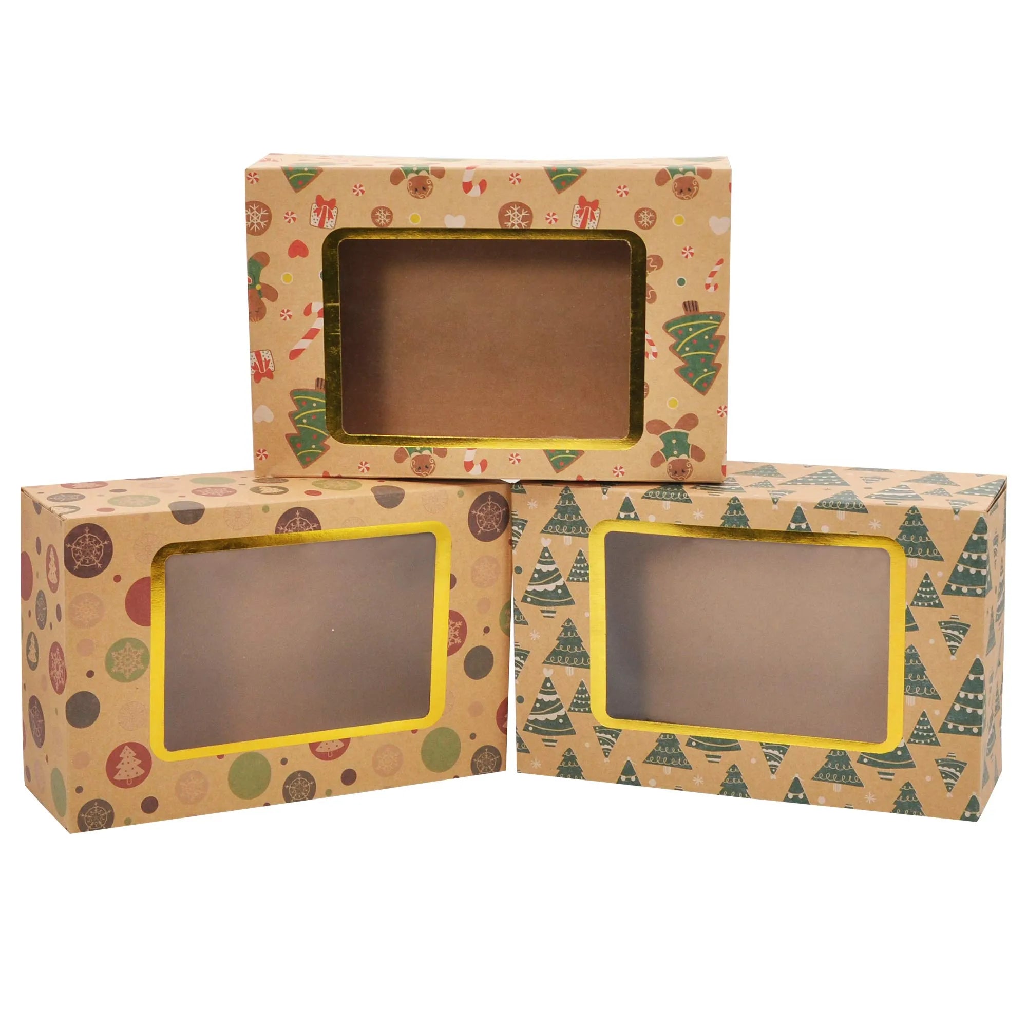 Christmas Foil Cookie Kraft Pattern Gift Box, 24 Count