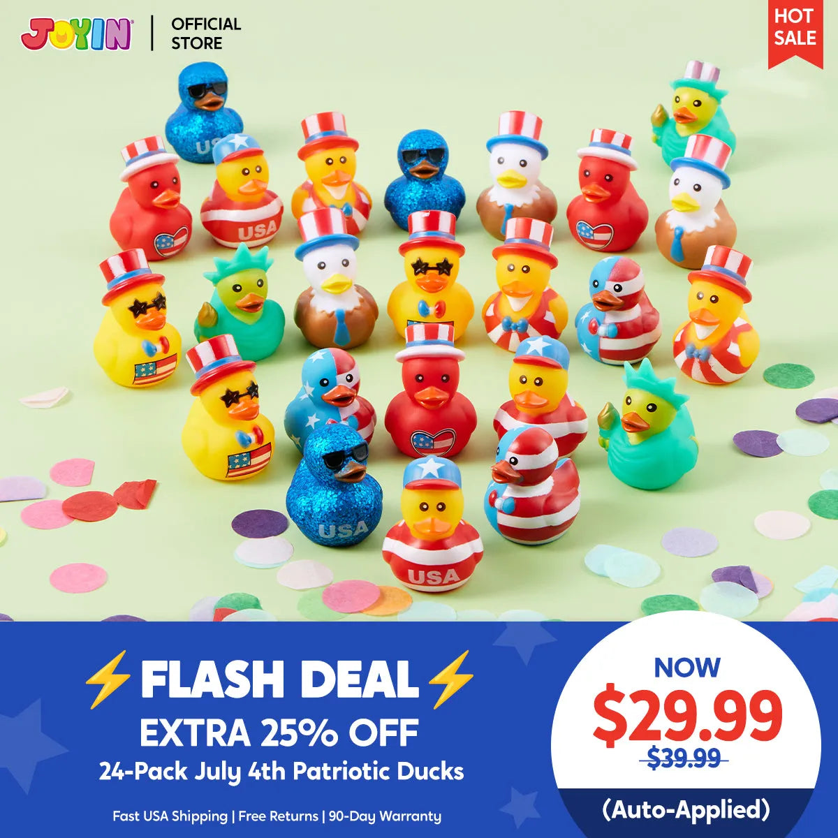 JOYIN 24-Pack Patriotic Rubber Ducks, 2.6-Inch Toys, 8 Unique Designs