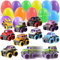 12-Pack 3.8-Inch Easter Eggs with Pull-Back Monster Cars & Trucks for Egg Hunts